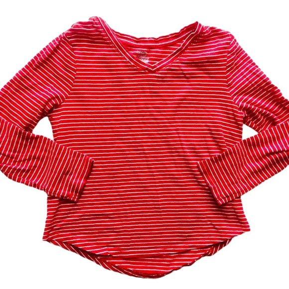 Red Striped V-Neck Swing Long Sleeve Shirt